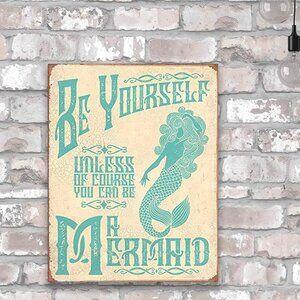 Mermaid Metal Sign Picture 16x12 Coastal Beach House Wall Decor Gift